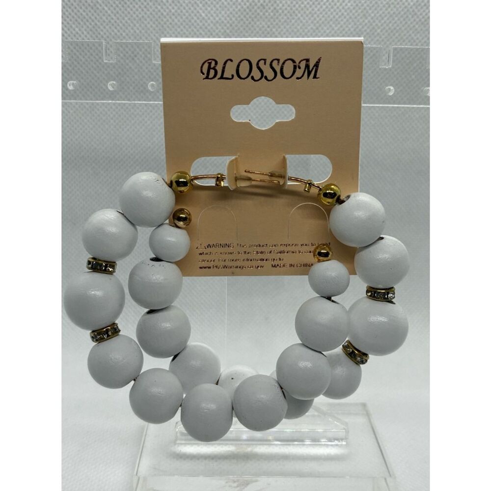 3For$20 Blossom White Beaded Earrings with Rhinestone Chunky Earrings